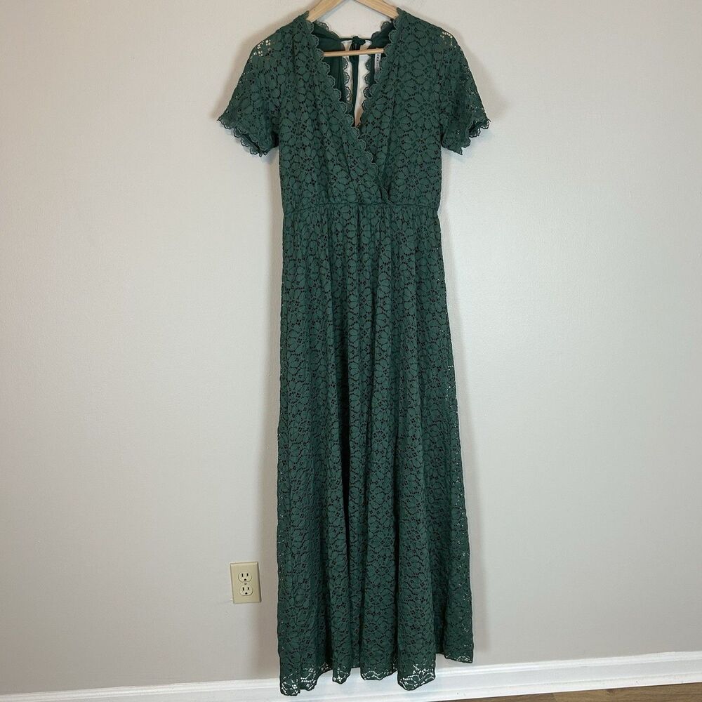 Baltic Born XL Venice Lace Maxi Green Dress Short Sleeve Wrap Scallop